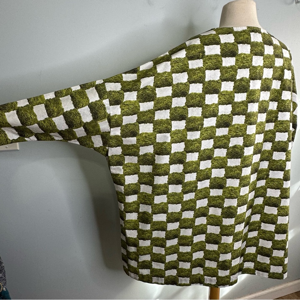 Unknown Brand Green Grass Checkered Print Oversized Kaftan Poncho Dress O/S - Picture 10 of 14